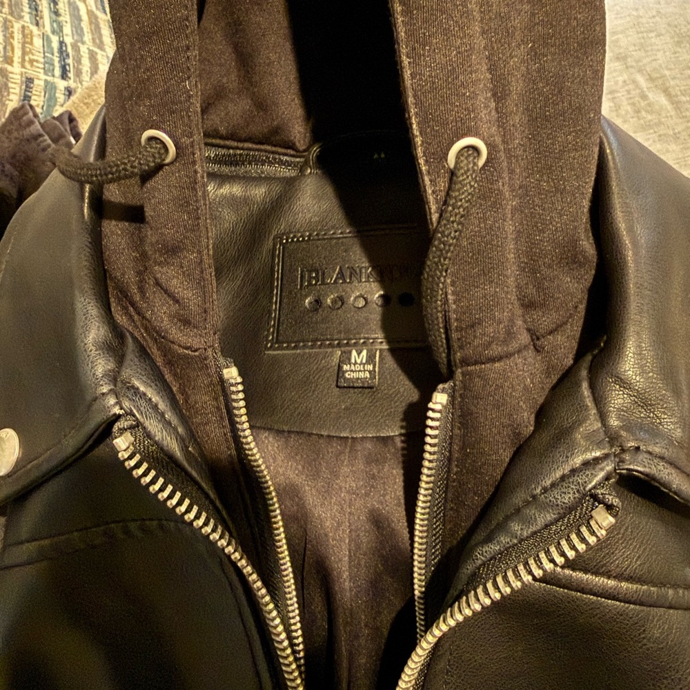 Blank NYC Black Faux Leather Hooded Moto Jacket - Picture 4 of 6